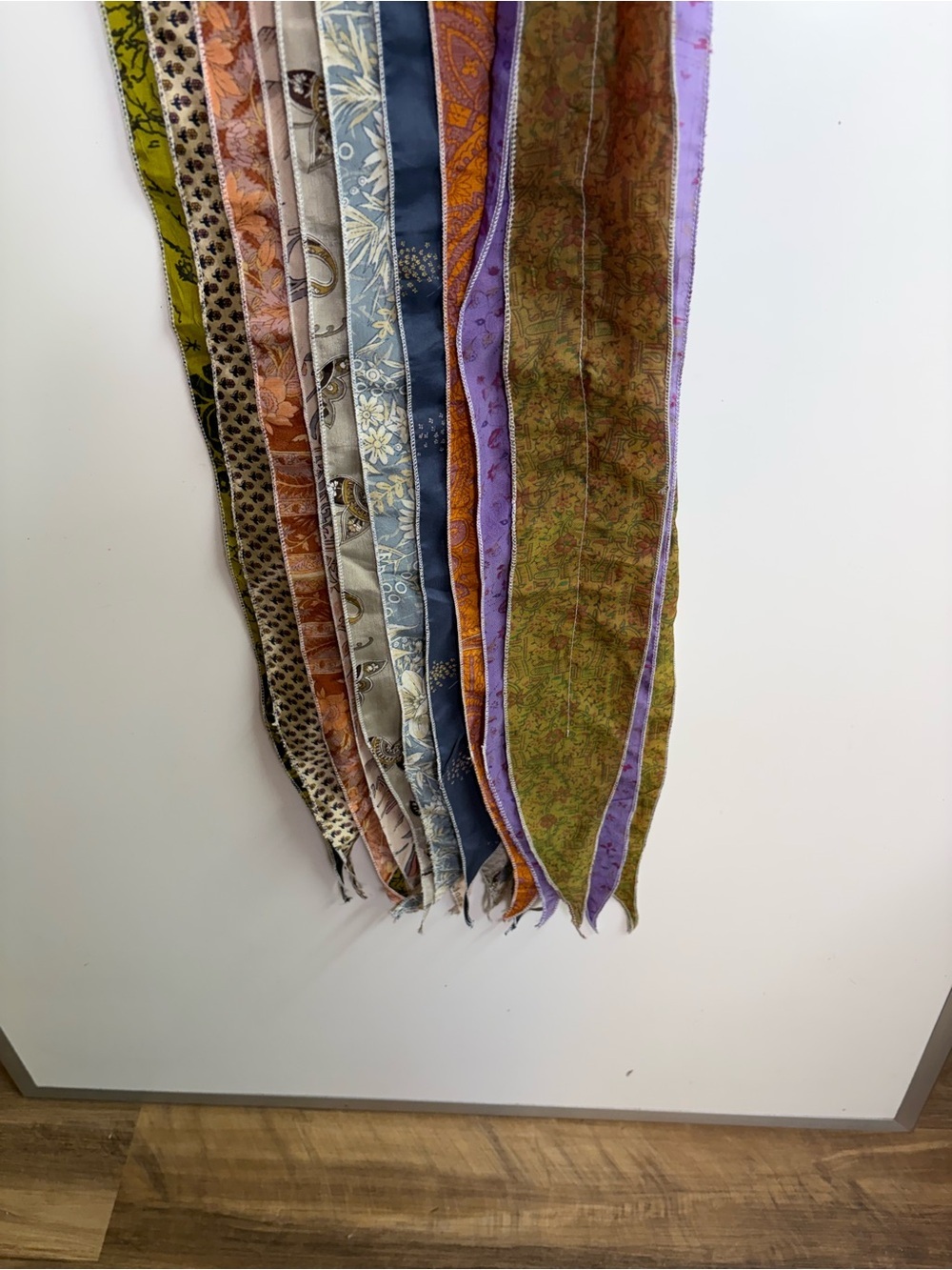 Handmade Patchwork Silk Skinny Scarf Boho Festival Lagenlook Wearable Art - Picture 6 of 10